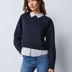 Ann Taylor Weekend Collection Layered Sweatshirt Collar shirt Size Medium NWT